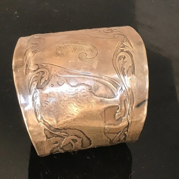 Sterling Spoon Ring Cuff Bracelet 925 Silver Lion Baroque Rococo Medieval Armor - Picture 3 of 11